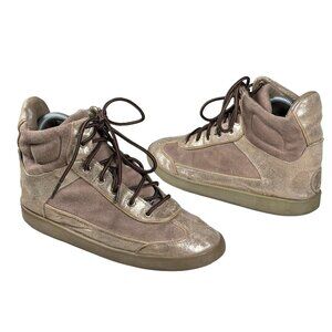 Tory Burch High Top Evelin Metallic Gold Sneakers Women's Size US 8.5 M